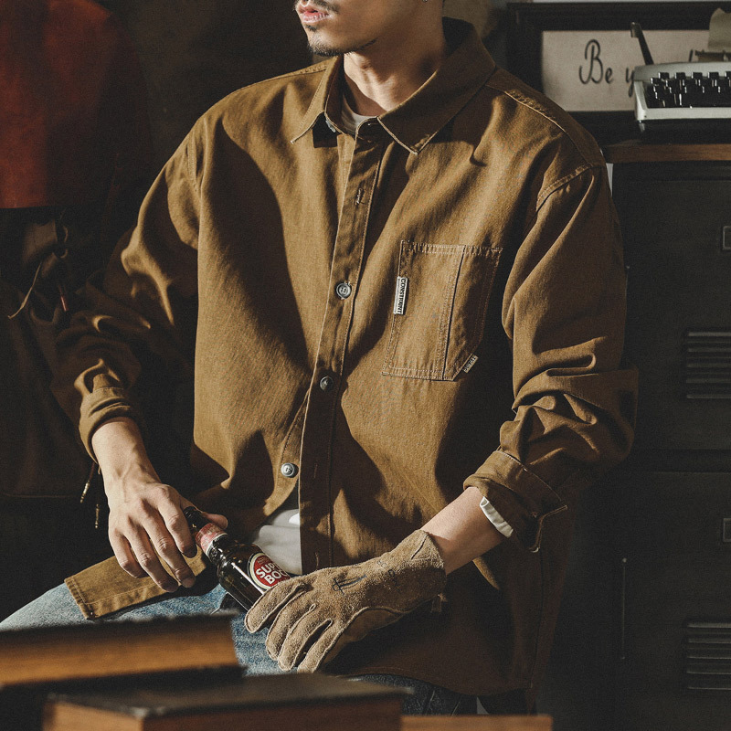 美式經典復古工裝襯衫男長袖春季2024年新款寬鬆襯衣夾克春秋外套