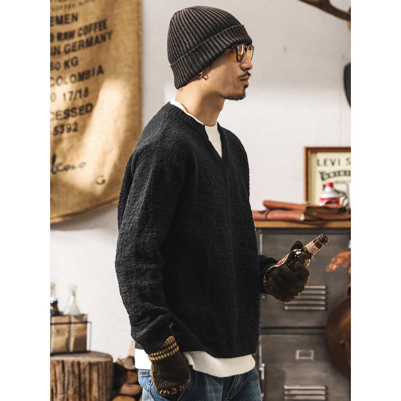 美式復古假兩件毛衣男款冬季加厚2025新款保暖寬鬆慵懶風針織衫男