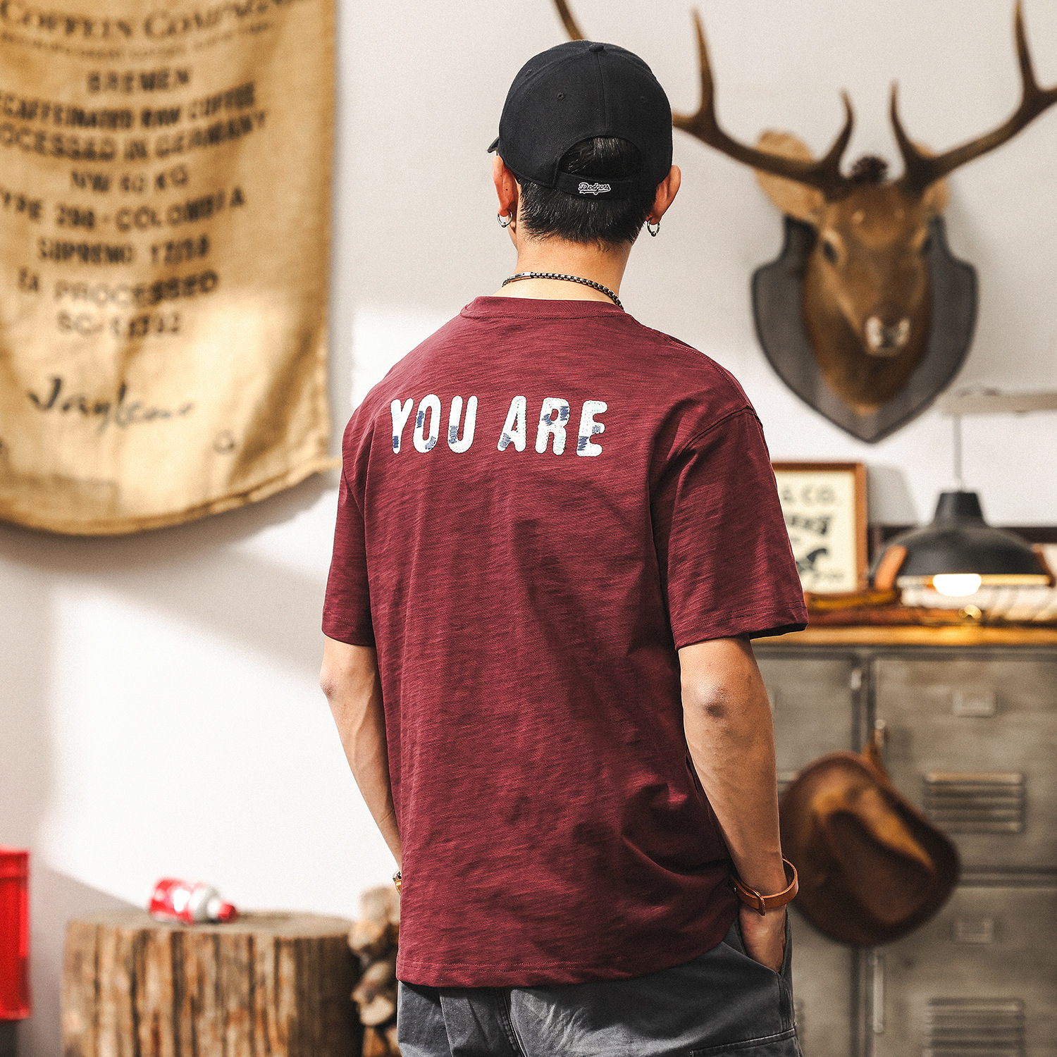 美式重磅復古竹節棉透氣T恤男夏季男士短袖衣服男裝涼感體恤