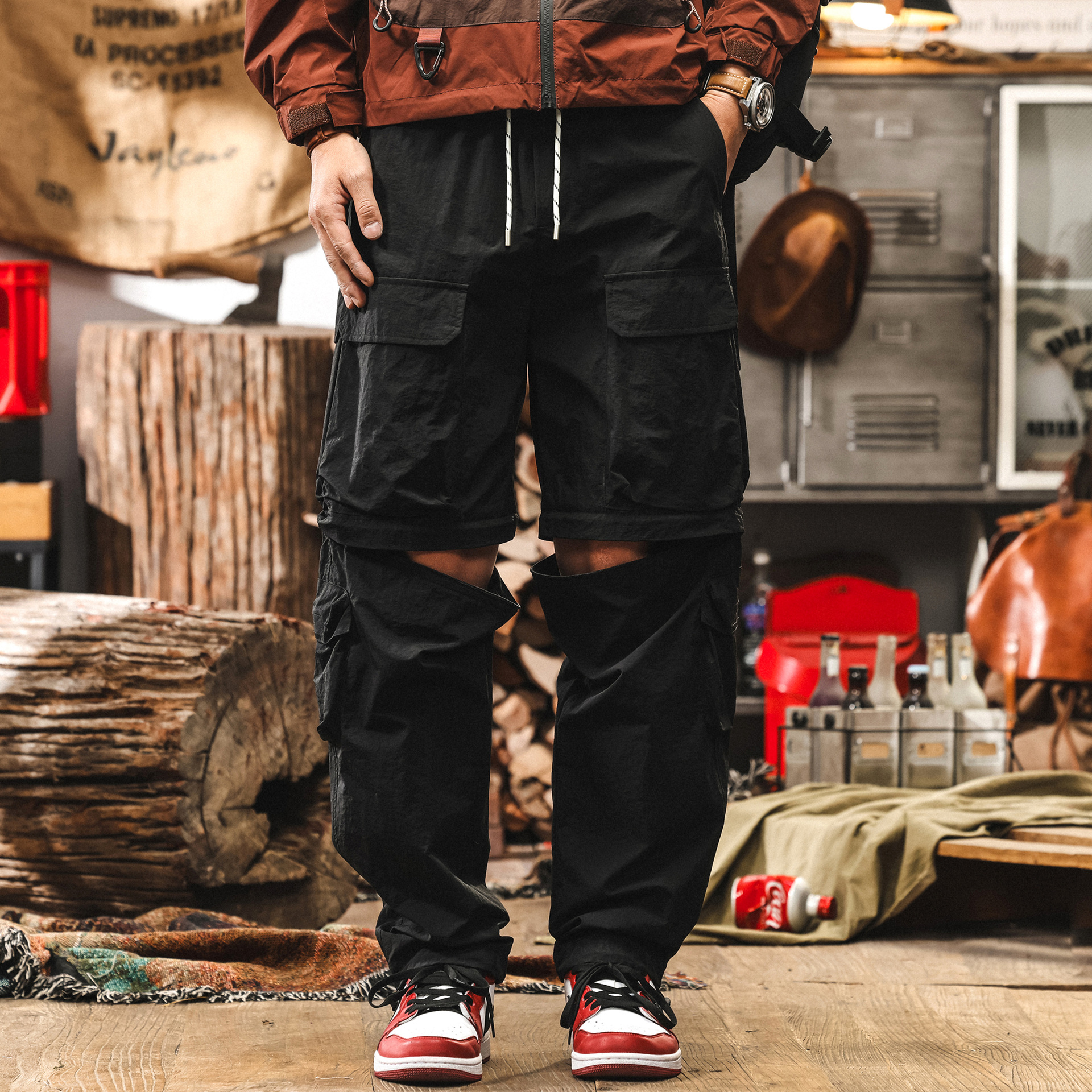 戶外可拆卸兩穿工裝褲子男夏季機能風直筒休閒褲寬鬆冰絲速幹長褲