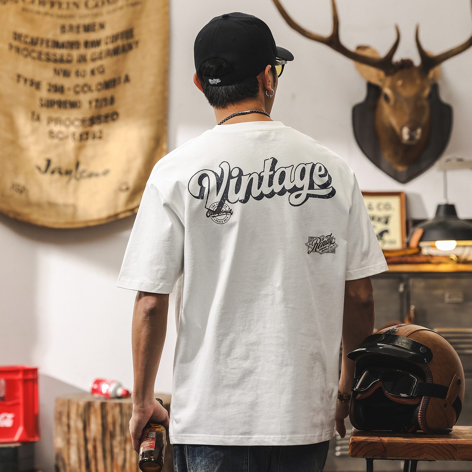 美式復古260g重磅T恤男夏季短袖男士上衣潮流寬鬆休閒半截袖衣服