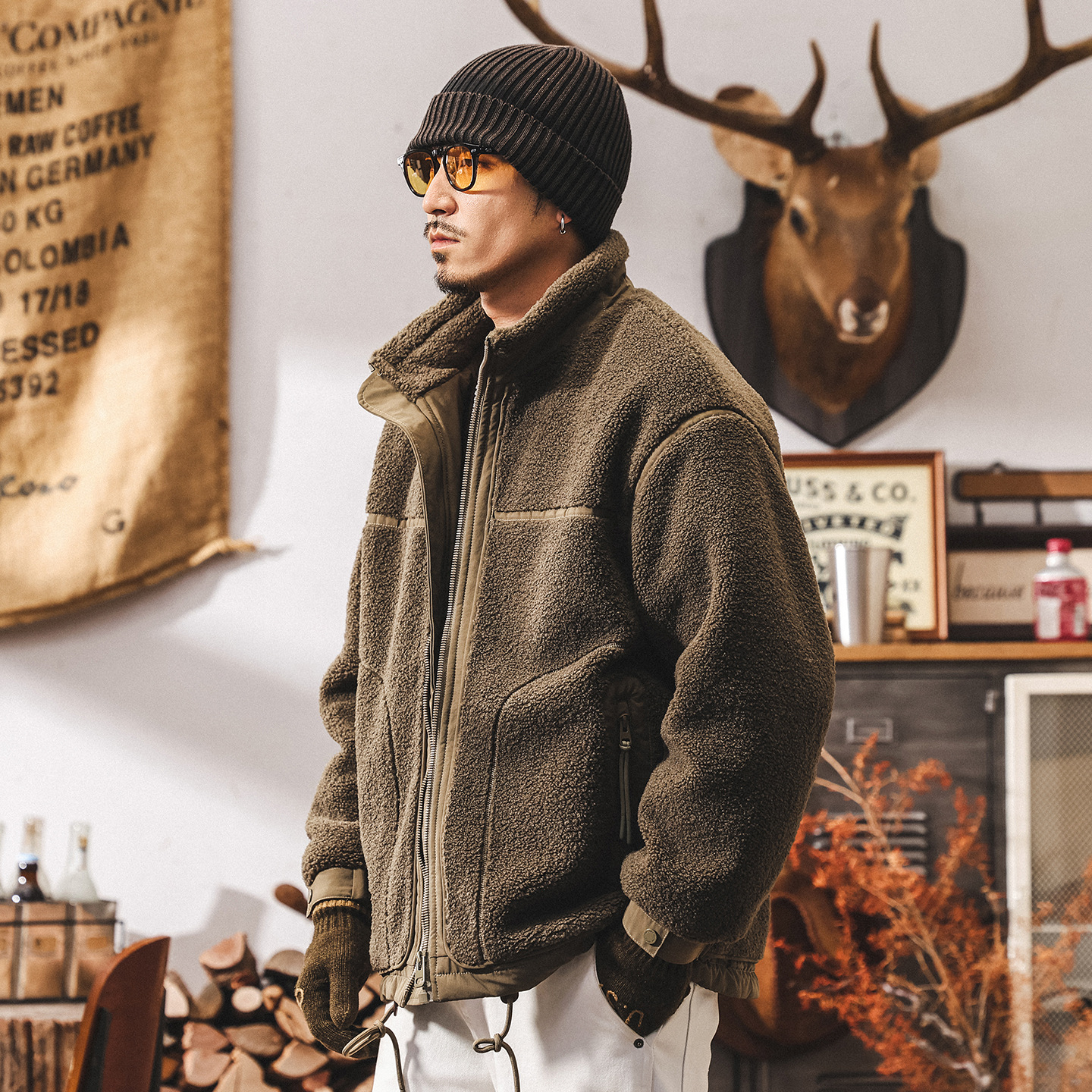 美式復古重磅顆粒絨工裝棉衣外套男冬季新款加厚保暖棉襖男士棉服