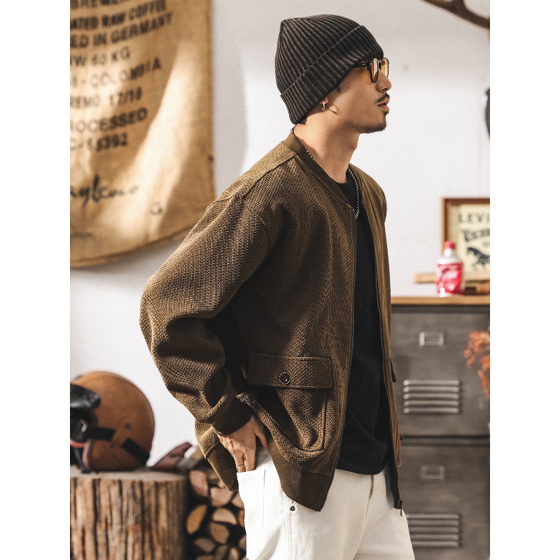 美式覆古歐棉絨重磅開衫衛衣男秋季新款潮流提花棒球服外套男春秋