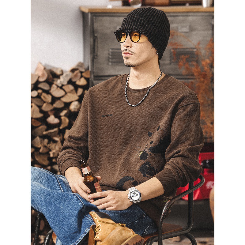 國風潮流400g歐棉絨重磅衛衣男春秋潮流復古寬鬆大碼秋季男士上衣