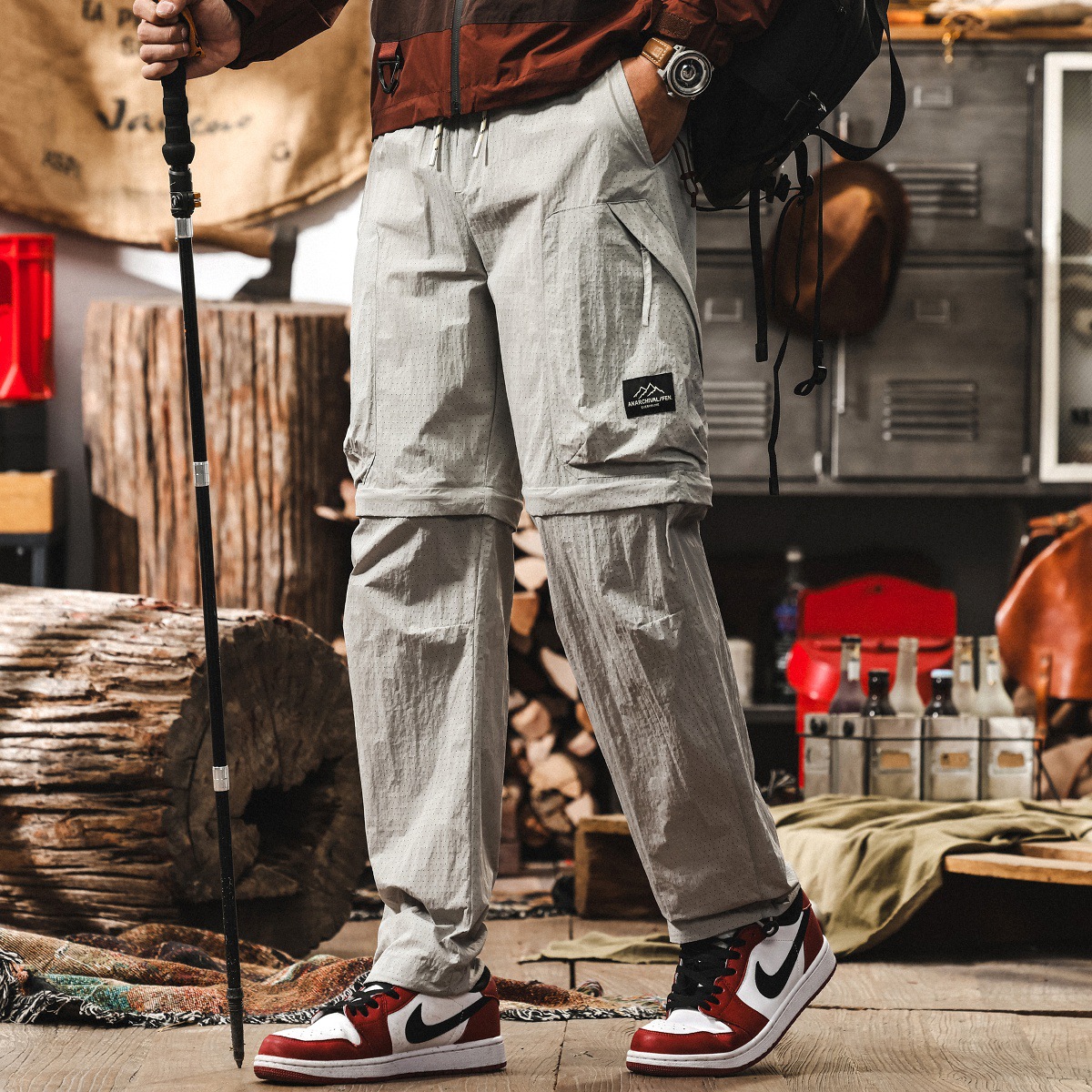 冰絲涼感薄款工裝褲子男夏季可拆卸機能風戶外徒步長褲速干休閒褲