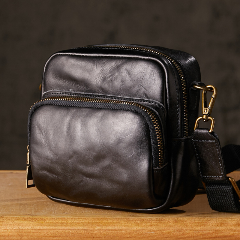 手工植鞣皮手機包男士休閒單肩斜挎包時尚個性頭層牛皮迷你小挎包