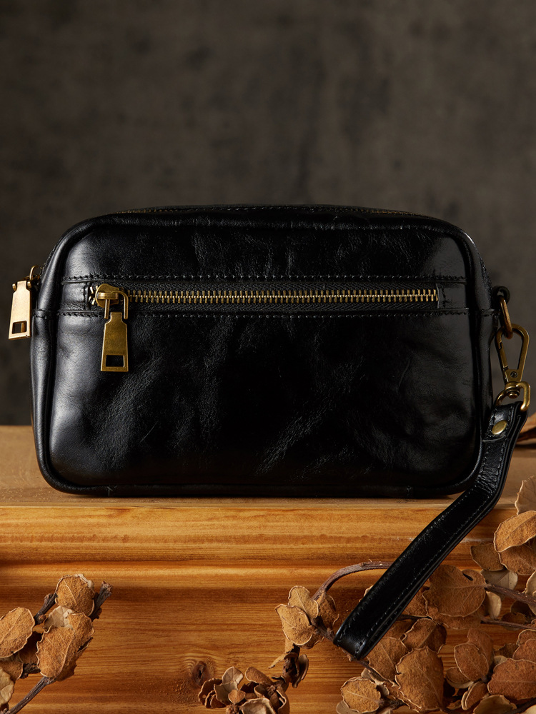 手工真皮手拿包男士多功能復古個性手包植鞣牛皮單肩斜挎包手機包