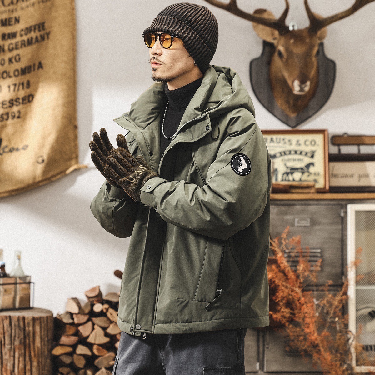 美式復古90鴨絨工裝羽絨服男冬季潮牌新款戶外連帽加厚保暖外套男