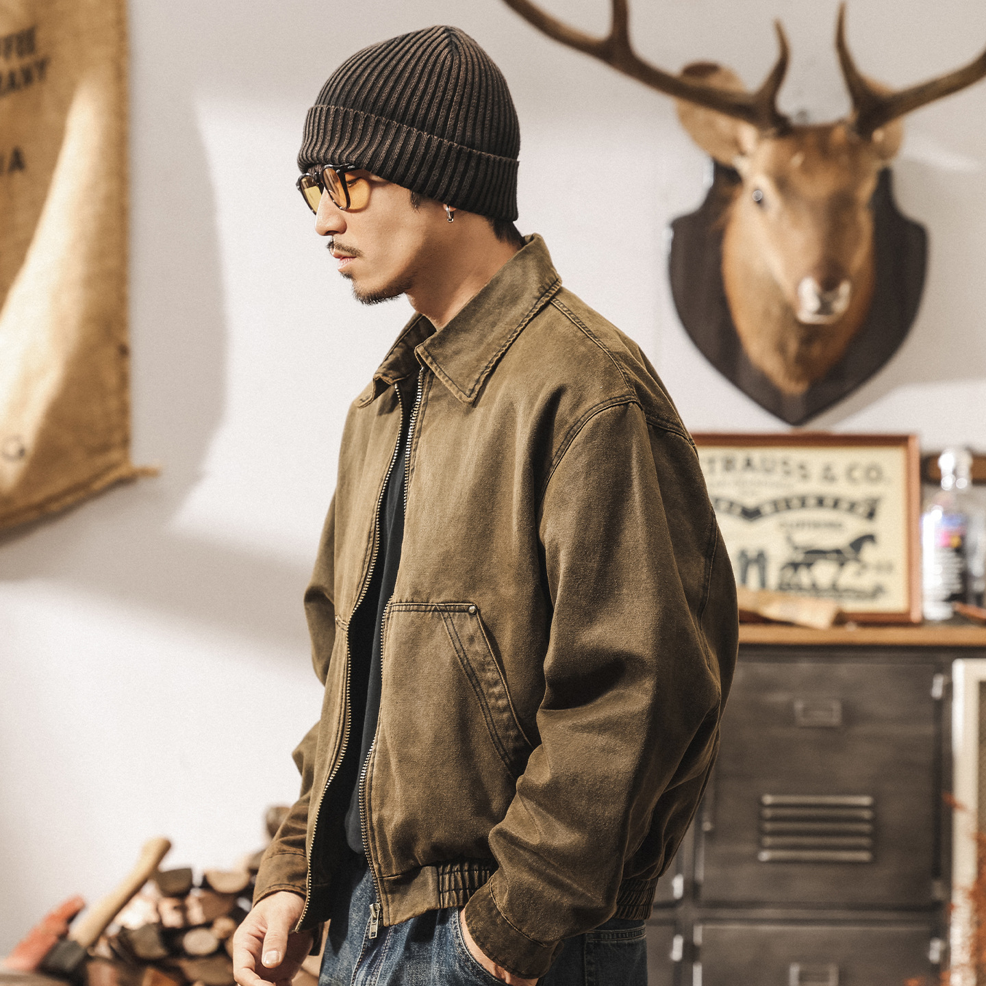 美式復古工裝油蠟皮夾克男秋季潮牌機車短款硬漢巴恩風外套男春秋