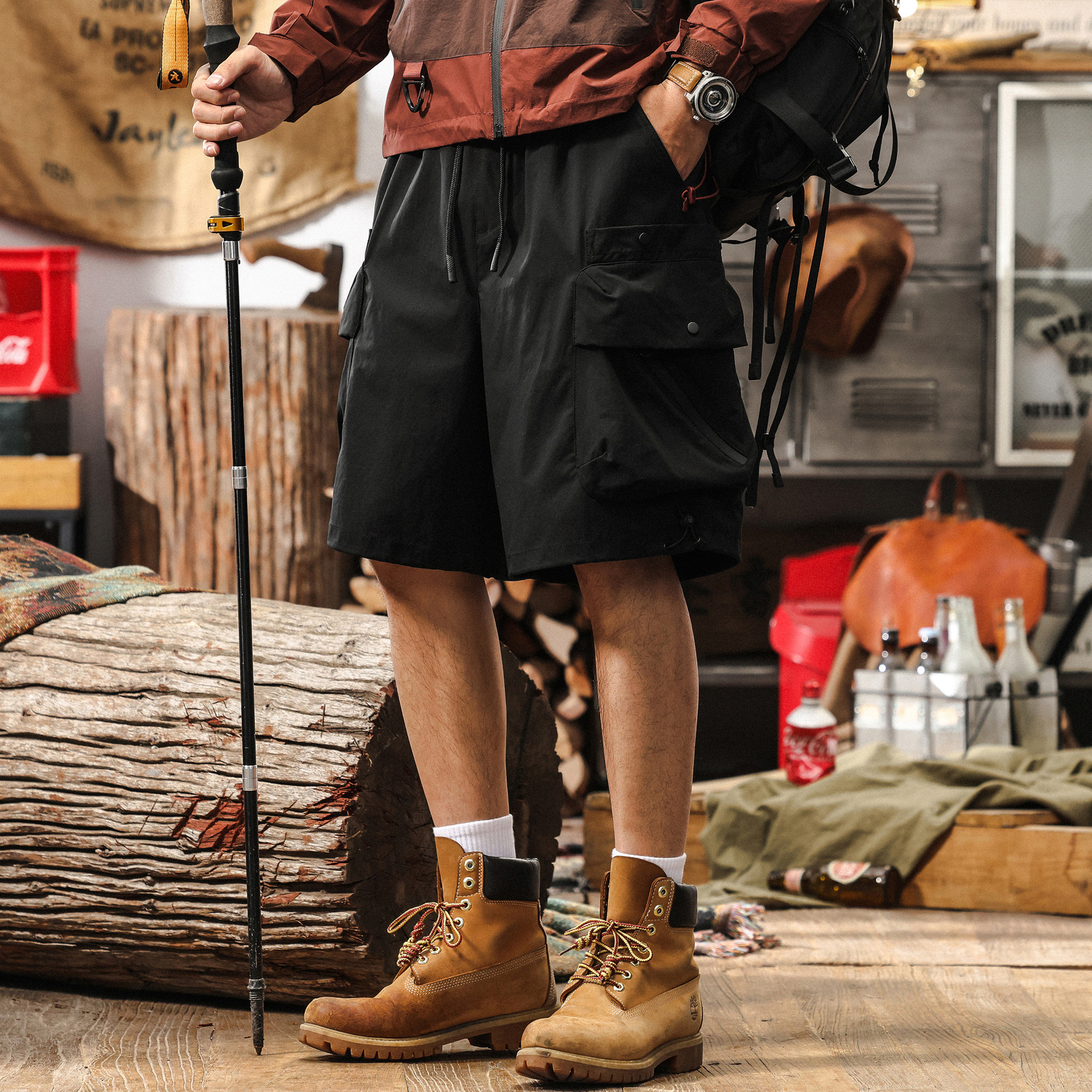 美式復古夏季潮牌工裝短褲男士2025新款寬鬆直筒戶外機能五分褲男