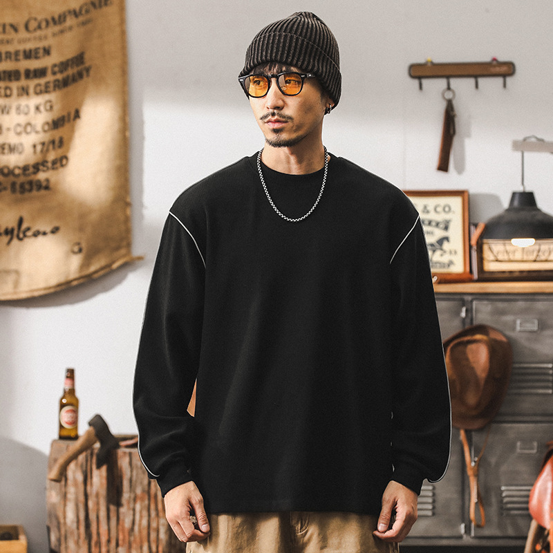 美式360g重磅長袖T恤男秋季潮牌ins潮流親膚柔軟打底衫男寬鬆上衣