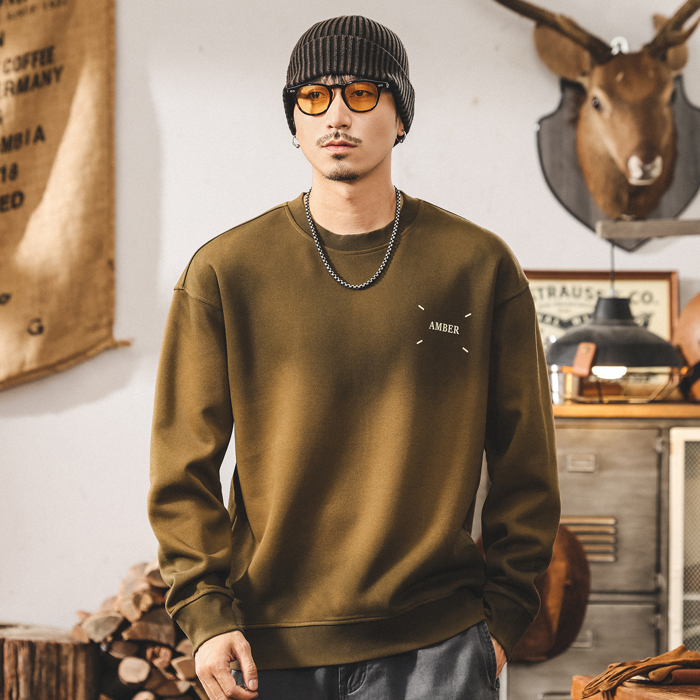 美式復古360g重磅衛衣男春秋新款潮牌漸變水洗寬鬆大碼休閒上衣男