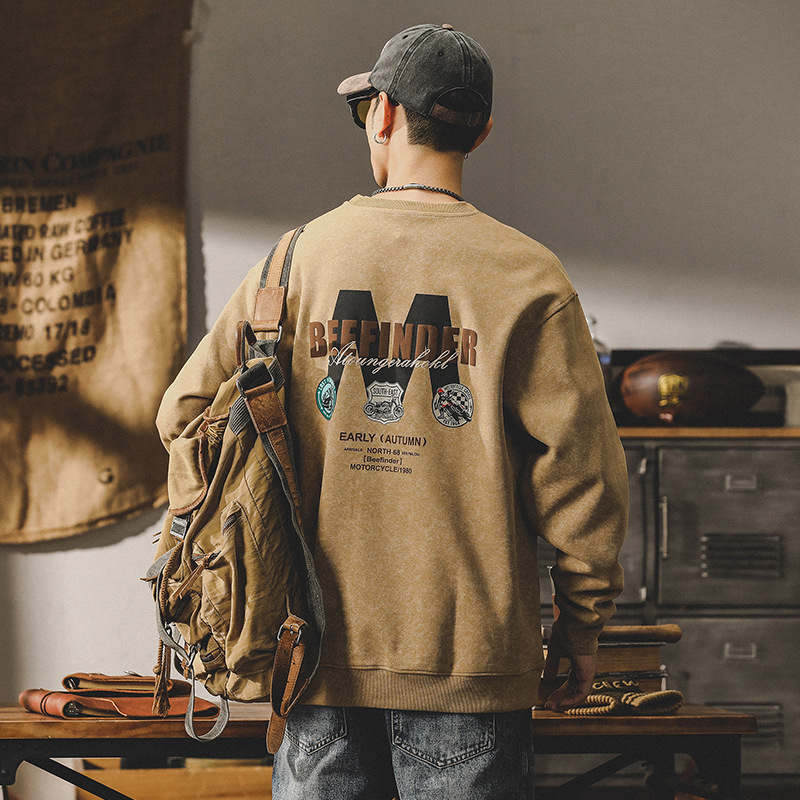 杰雷諾美式350g重磅衛衣男2023年秋冬款寬鬆大碼印花百搭長袖衫男