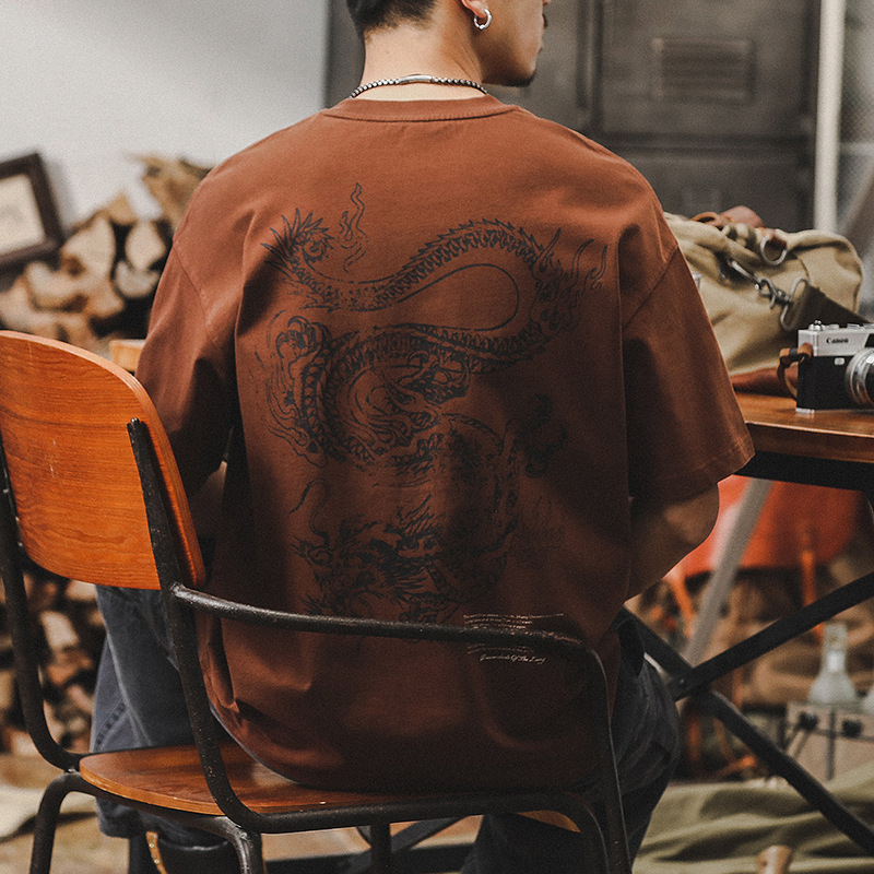 中國民族風重磅寬鬆男士T恤短袖男款夏季大碼男裝半袖體恤男