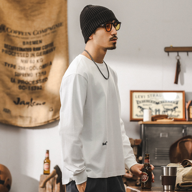 美式重磅T恤男長袖秋季2024新款潮牌寬鬆大碼簡約上衣男體恤