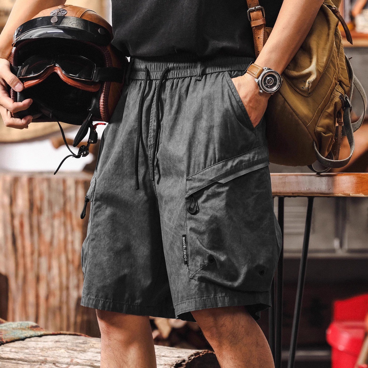 軍綠色工裝短褲男夏季新款戶外機能風美式潮牌五分褲寬鬆休閒中褲