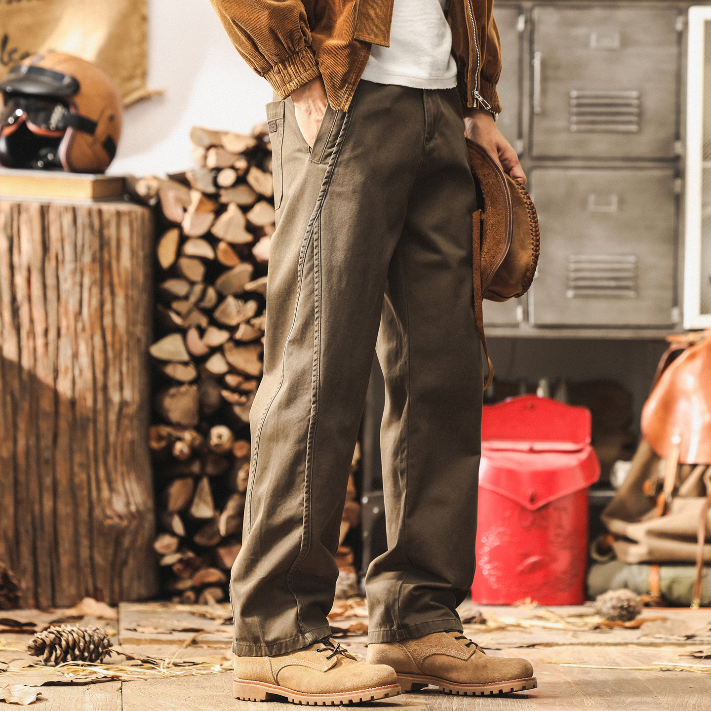 美式復古秋季褲子男2025新款寬鬆直筒男士休閒褲拼接潮牌工裝褲男