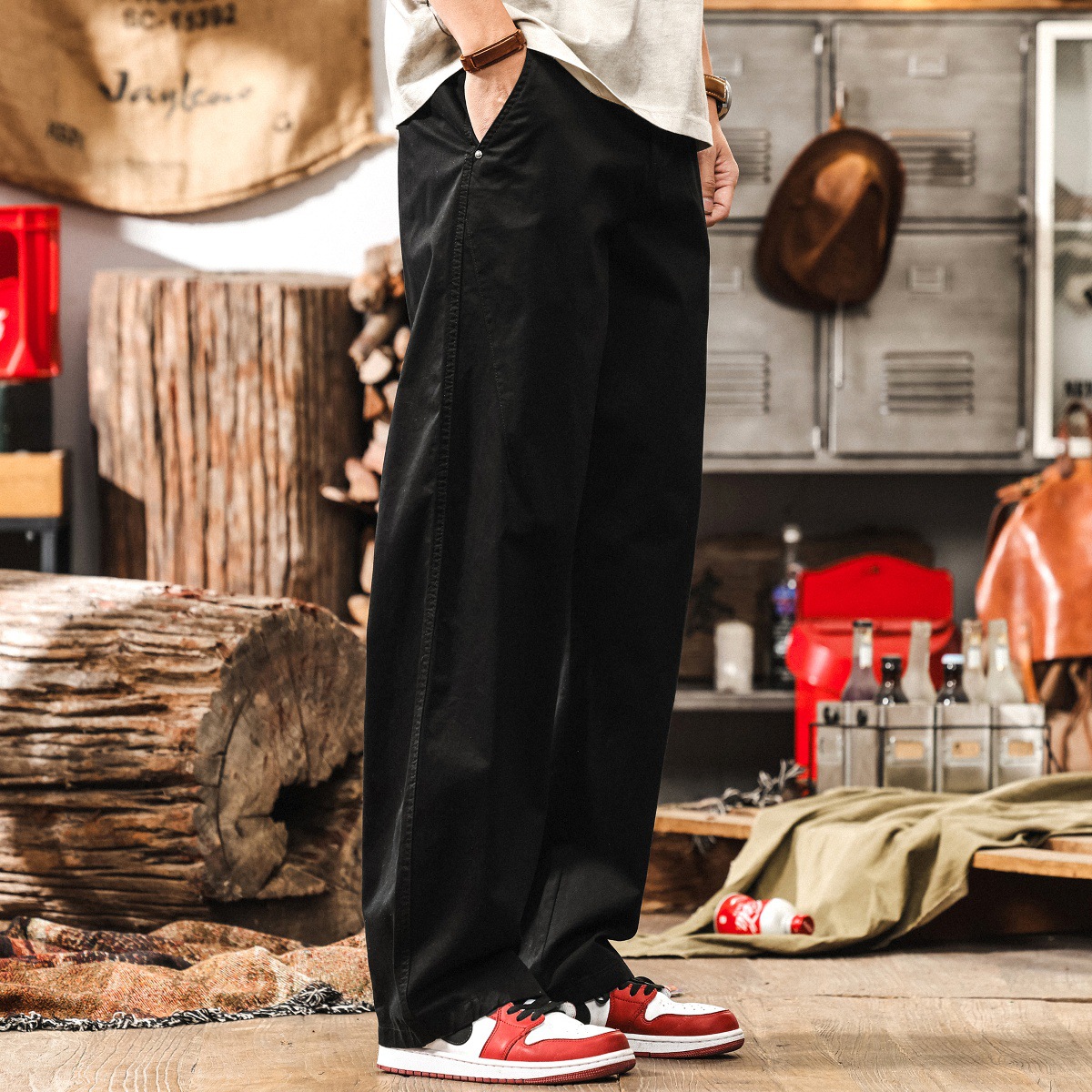 美式復古工裝褲子男春季2025新款簡約百搭卡其色休閒褲男直筒長褲