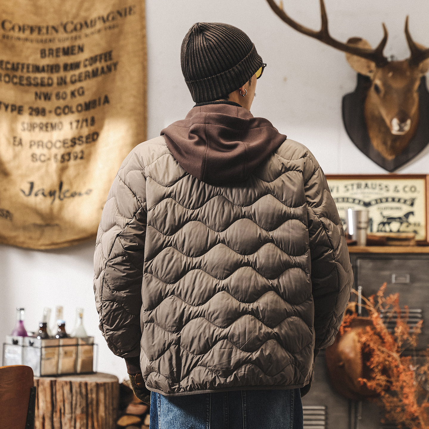 美式復古90鴨絨可拆卸假兩件輕薄羽絨服男冬季潮牌保暖連帽外套男