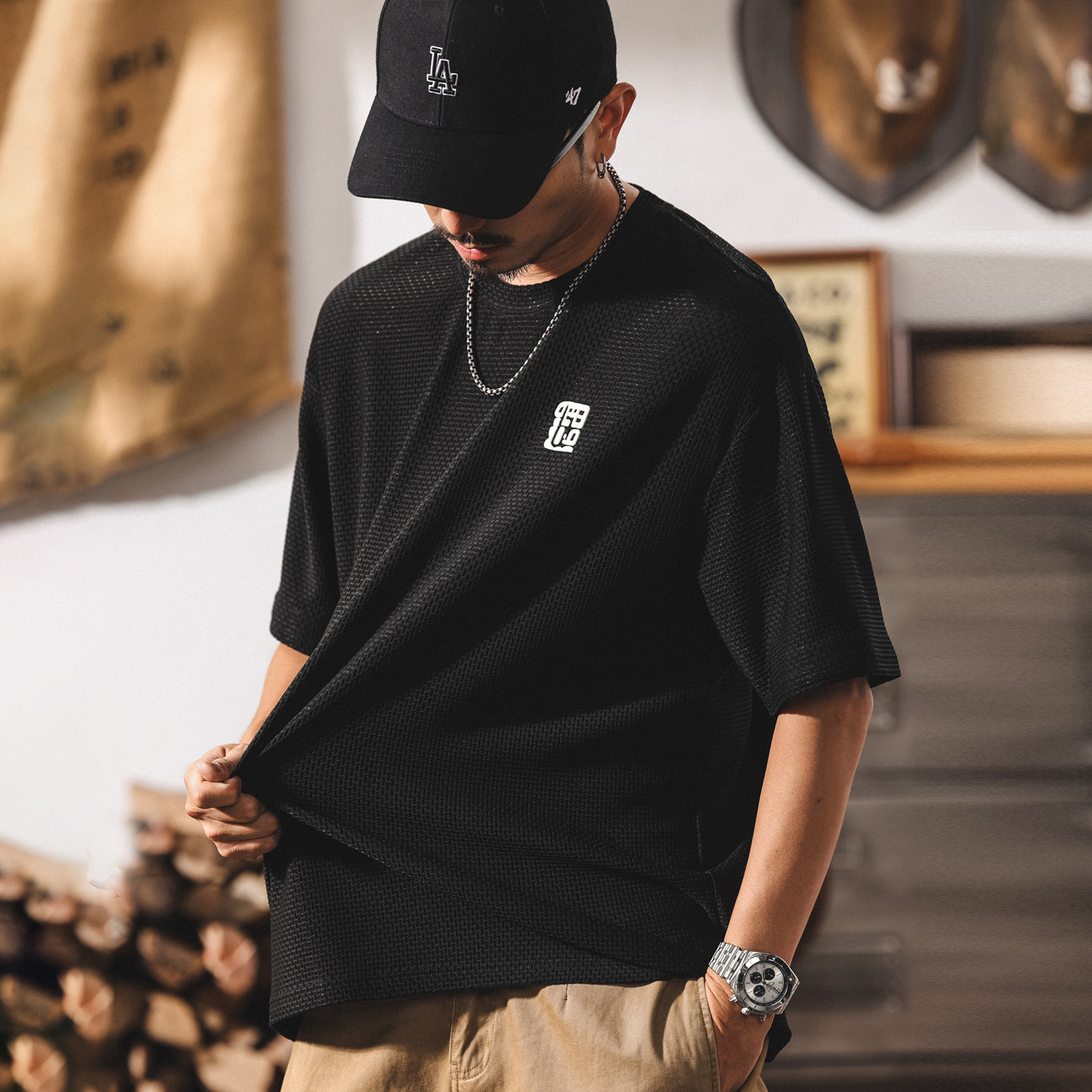 涼感抑菌防曬速幹男士短袖t恤夏季新款冰絲體恤寬鬆潮牌半袖上衣T