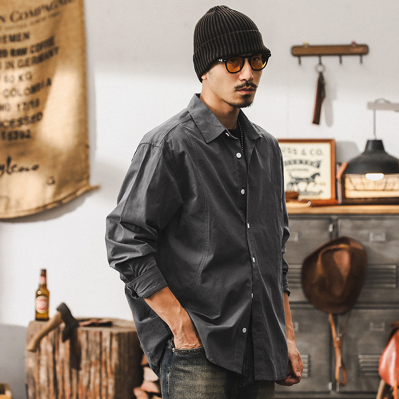 美式復古工裝襯衫男士長袖秋季2024新款帥氣潮流襯衣外套男春秋款