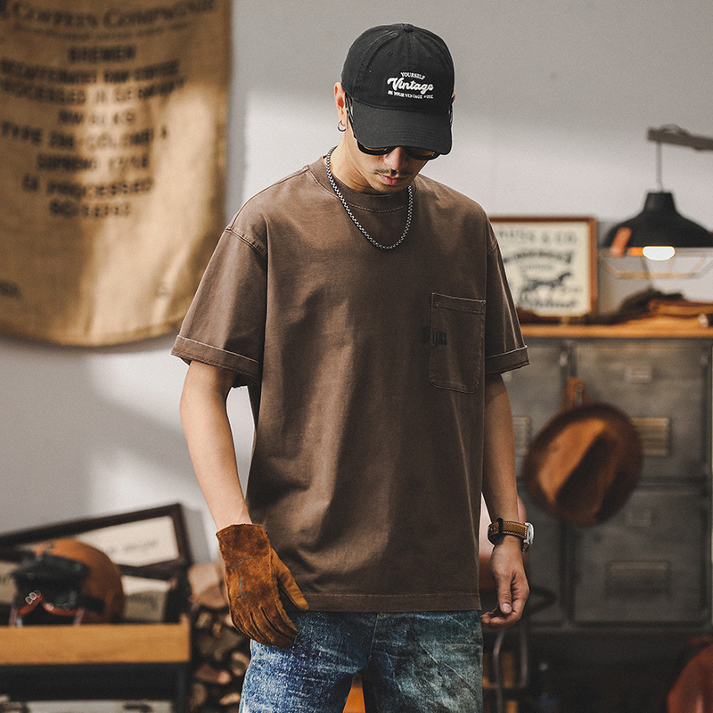 2024新款短袖男夏季寬鬆潮牌美式復古280g重磅T恤男做舊衣服
