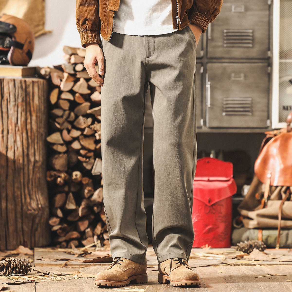 美式復古抗皺高級感休閒褲男士長褲新款寬鬆直筒秋季潮流灰色男褲