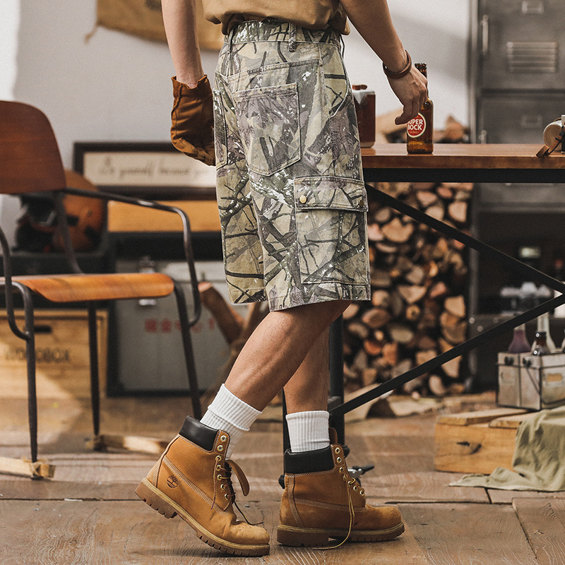 美式迷彩工裝短褲男2024新款寬鬆大碼休閒中褲夏季男士潮牌五分褲
