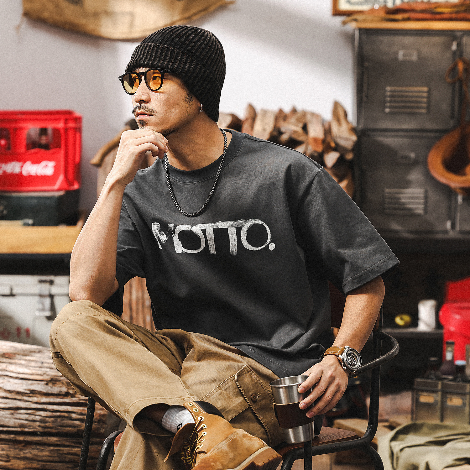 美式復古300g重磅T恤男夏季短袖2025新款潮流印花寬鬆上衣男T男裝