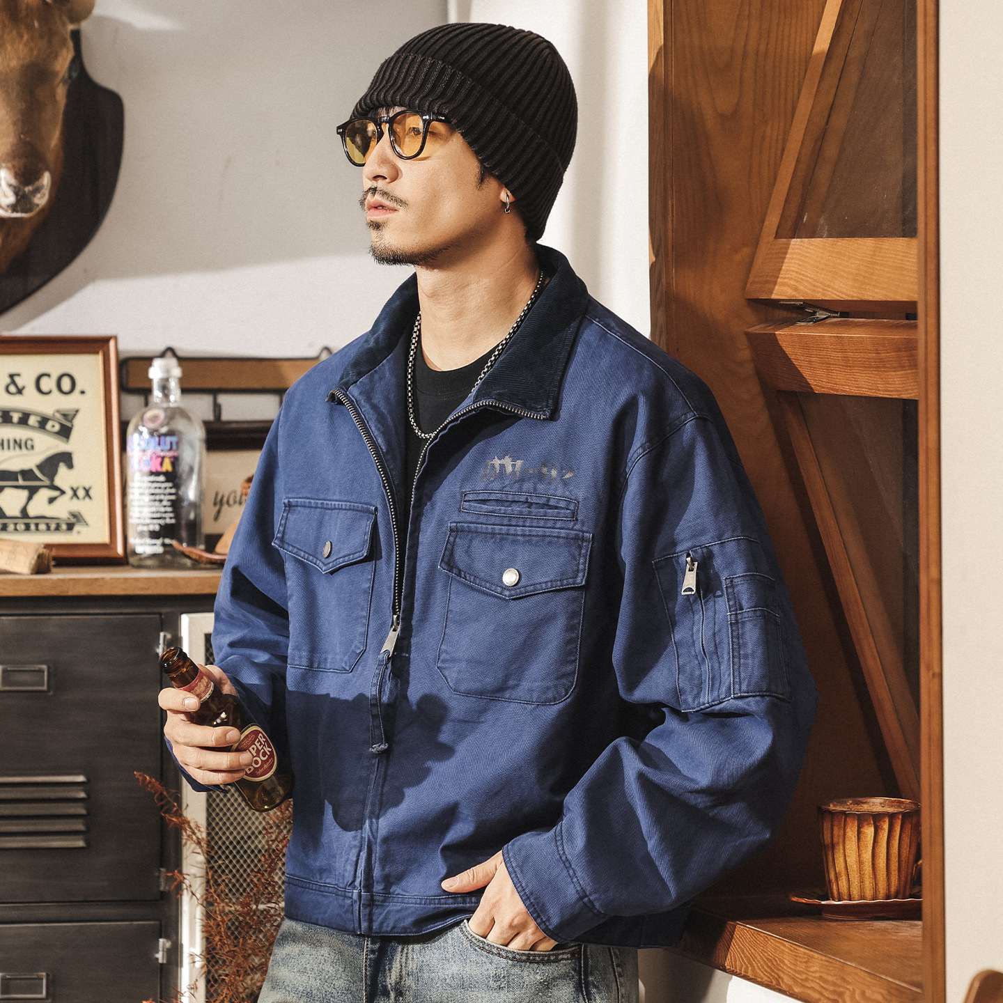 美式復古底特律夾克男士潮牌秋季重磅水洗寬鬆短款工裝外套男春秋