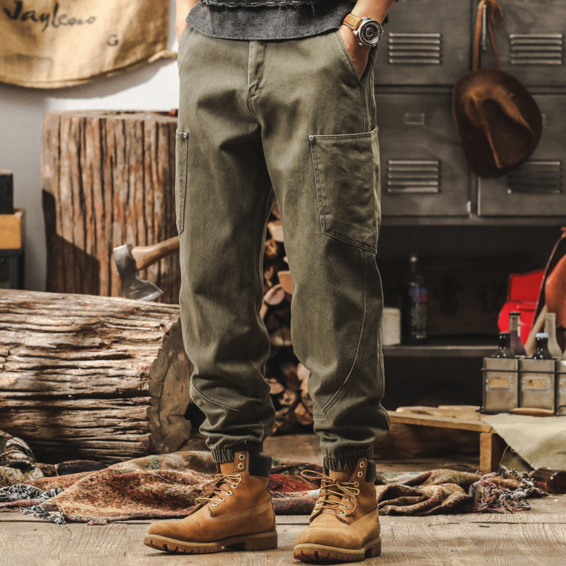 美式重磅復古工裝褲子男2025春季新款寬鬆束腳褲男士水洗休閒長褲