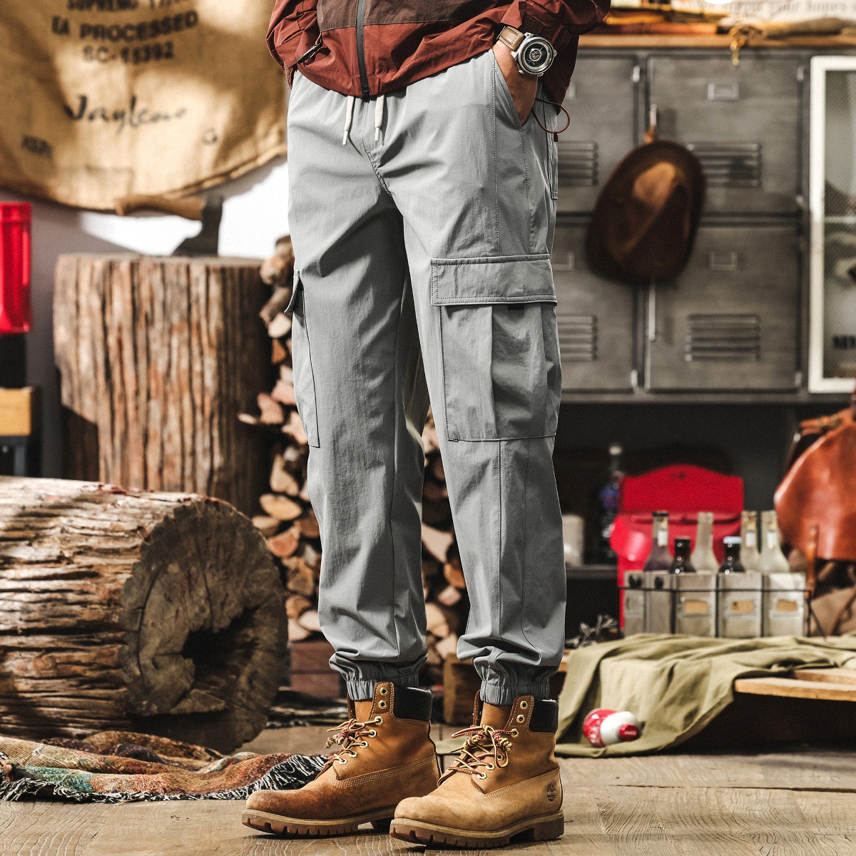 夏季薄款冰絲涼感褲子男寬鬆大碼2025新款徒步長褲戶外工裝休閒褲