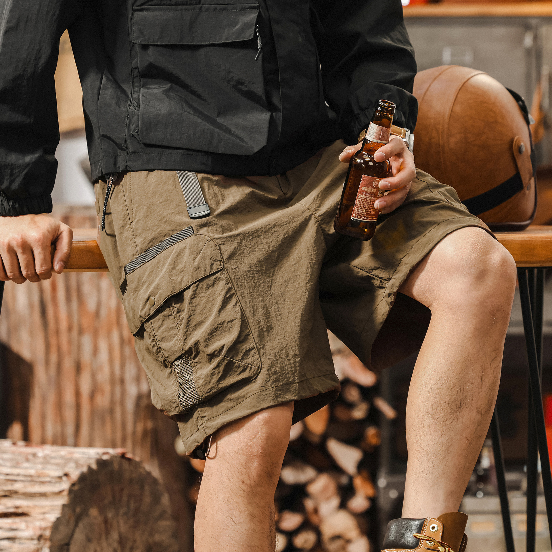 美式復古戶外機能風工裝短褲男夏季2025新款多口袋寬鬆男士五分褲