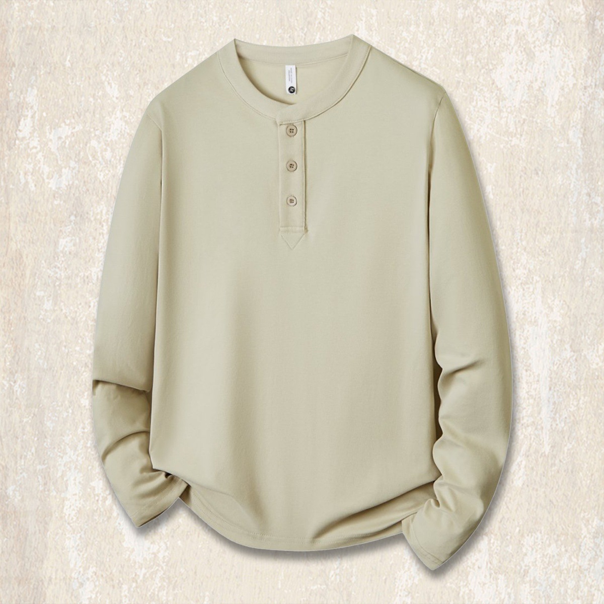 美式復古磨毛輕柔亨利領polo衫男新款長袖t恤男春秋寬鬆上衣