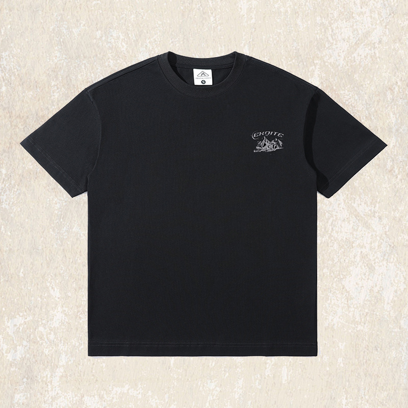 零縮力涼感T恤男短袖夏季美式復古山系印花休閒大碼美式重磅上衣