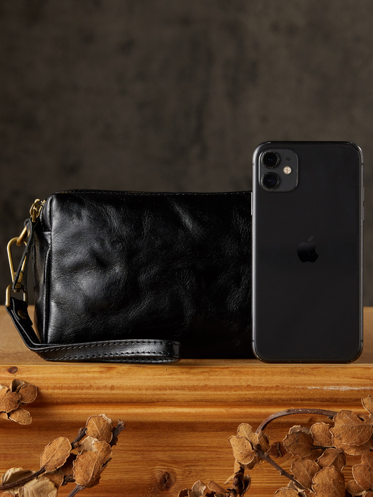 手工原創真皮手包男士休閒時尚單肩斜挎小包頭層牛皮多功能手機包