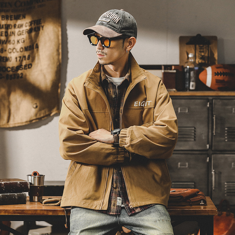 杰雷諾美式復古潮牌工裝夾克男寬鬆大碼秋冬款休閒百搭教練服男