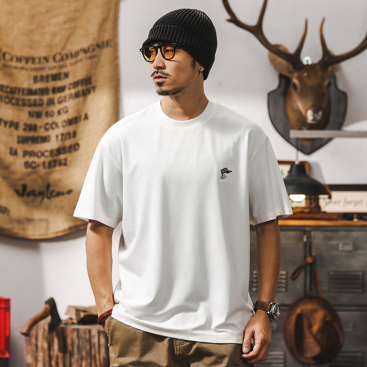 親膚順滑桑蠶絲萊賽爾T恤男士短袖夏季涼感2025新款美式休閒上衣T