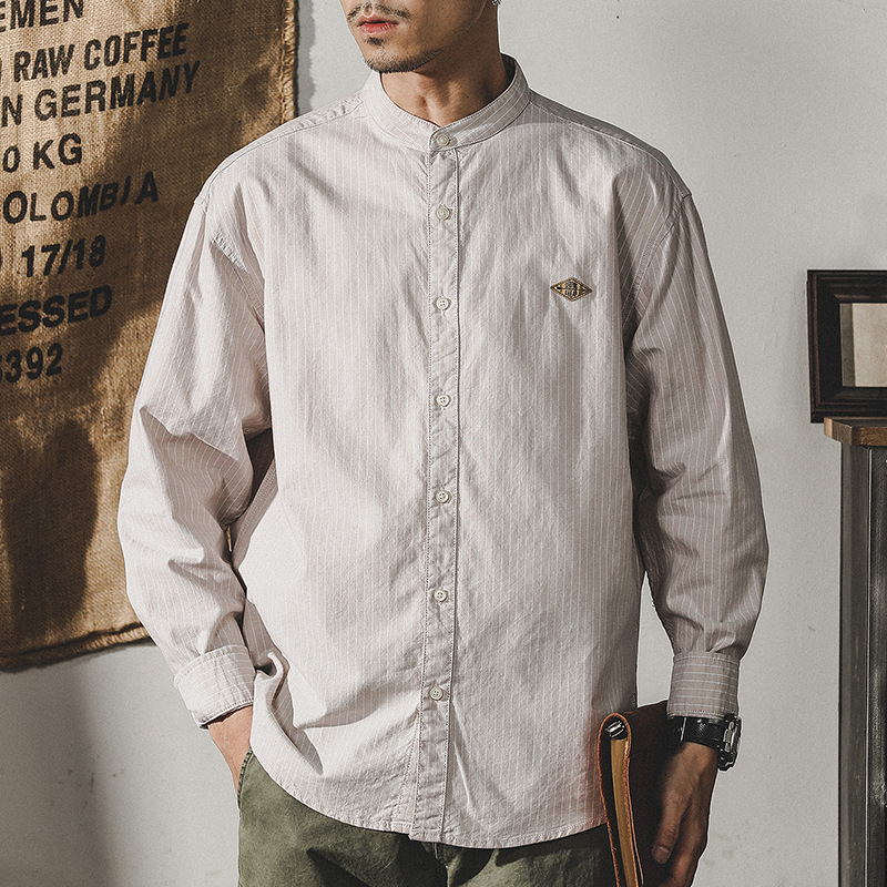 杰雷諾美式簡約白色立領襯衫男2024春季工裝長袖外套寬鬆休閒襯衣