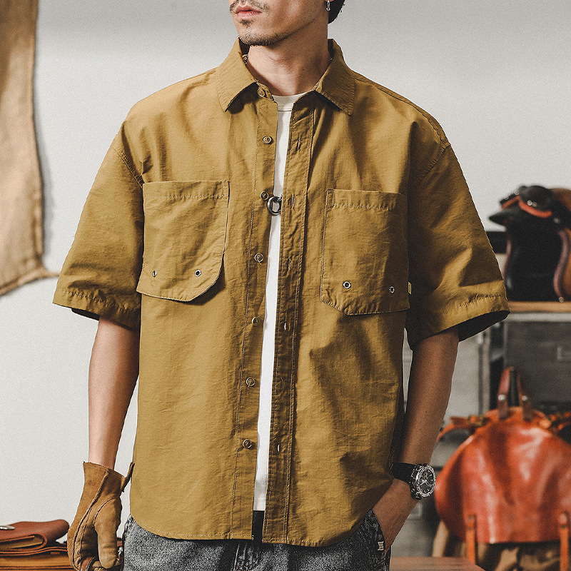 杰雷諾美式工裝襯衫男短袖夏季山系戶外通勤硬漢獵裝襯衣夾克外套