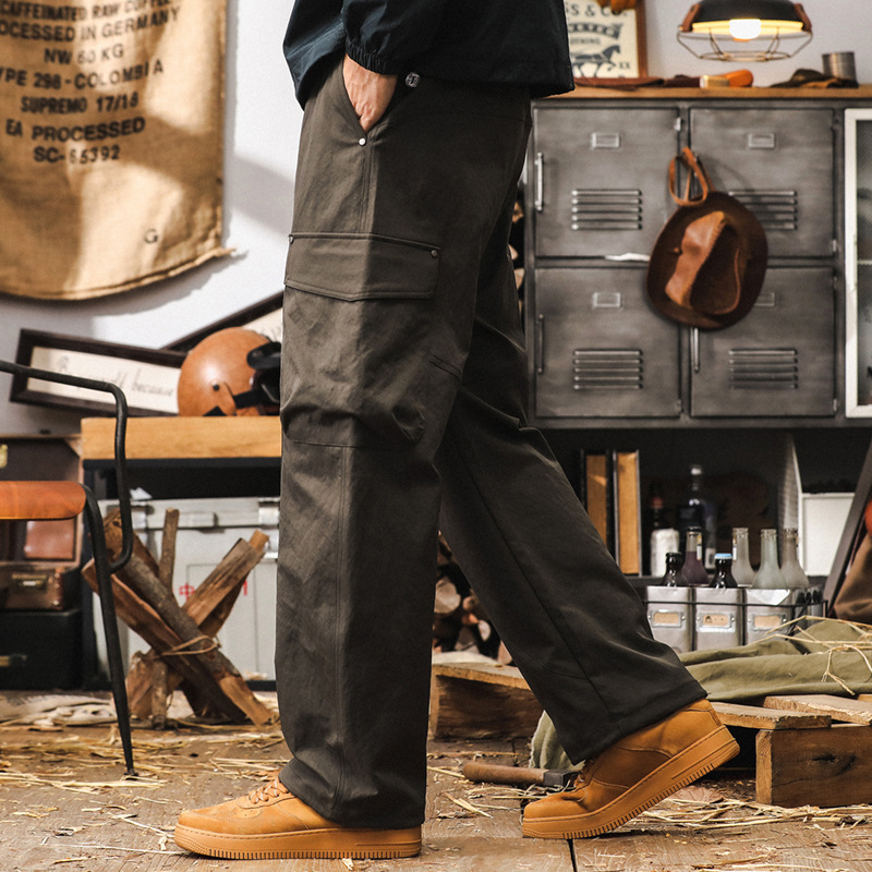 美式復古工裝褲子男秋季寬鬆潮流彎刀褲2024新款男士直筒休閒長褲