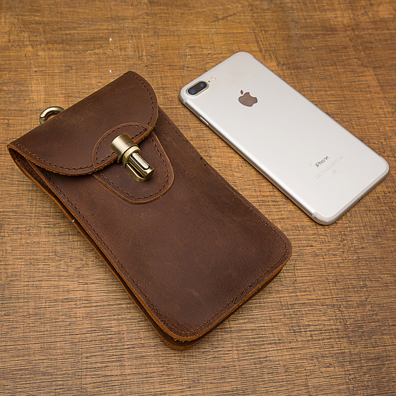 手工真牛皮手機包男士腰帶包多功能掛包瘋馬皮穿皮帶腰包便捷小包