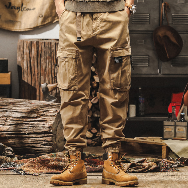 傑雷諾美式復古春季工裝褲子男寬鬆束腳潮牌春秋款水洗男士休閒褲