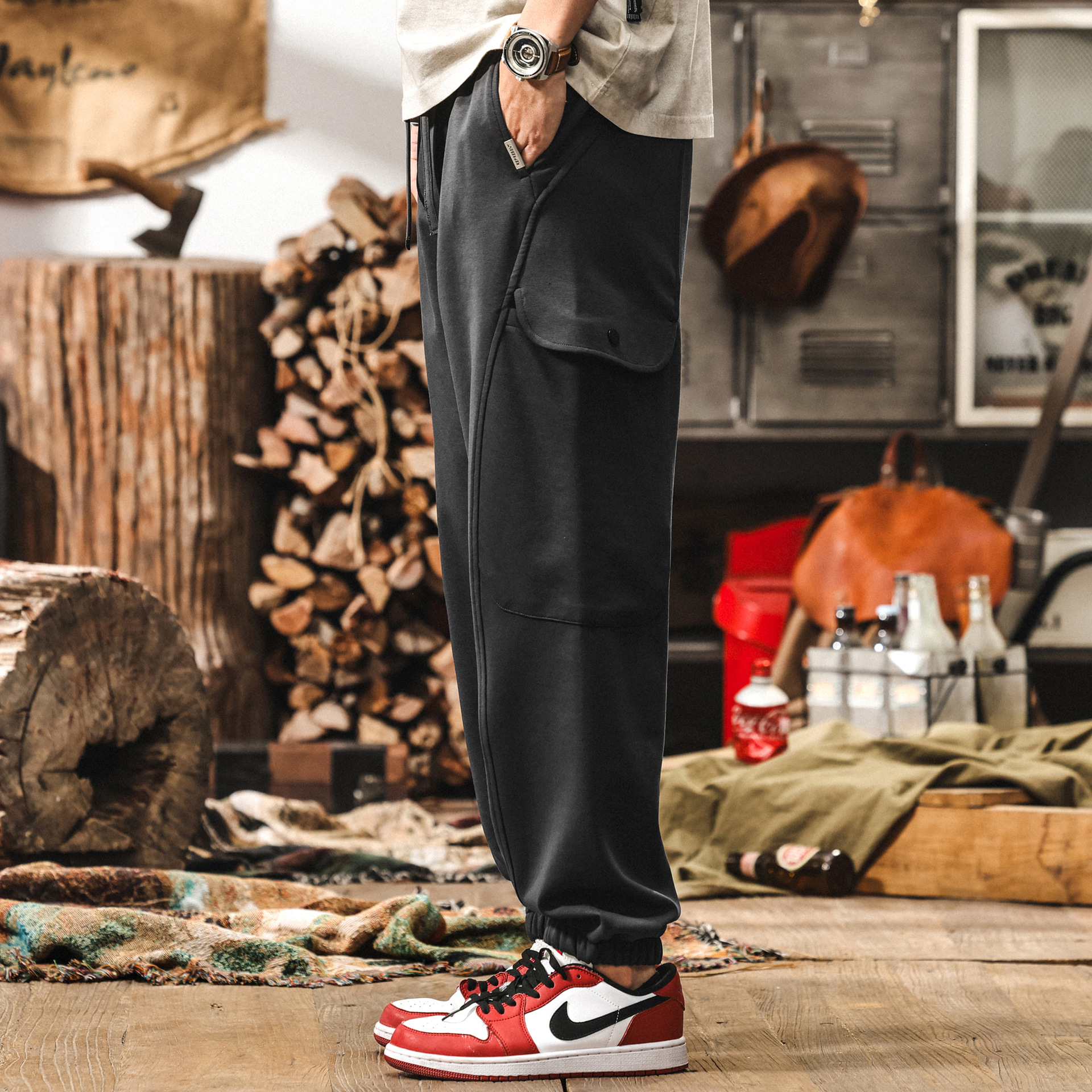 美式復古工裝褲子男夏季運動休閒褲潮牌寬鬆哈倫束腳針織男士衛褲