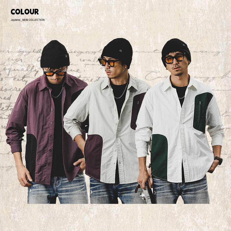 美式山系工装衬衫男长袖2024新款拉链口袋机能户外休闲衬衣男上衣