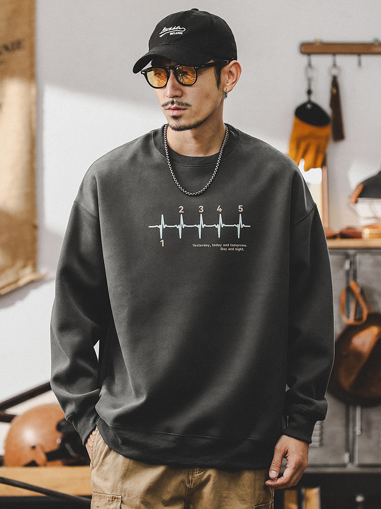 美式潮牌重磅酒紅色衛衣男款2024新款秋季寬松印花套頭休閑上衣男