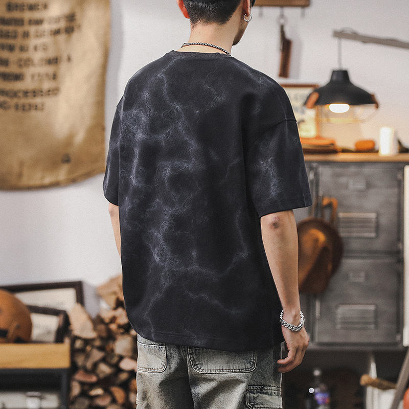 美式潮牌短袖男夏季宽松扎染水洗重磅T恤男士2024新款半袖体恤男