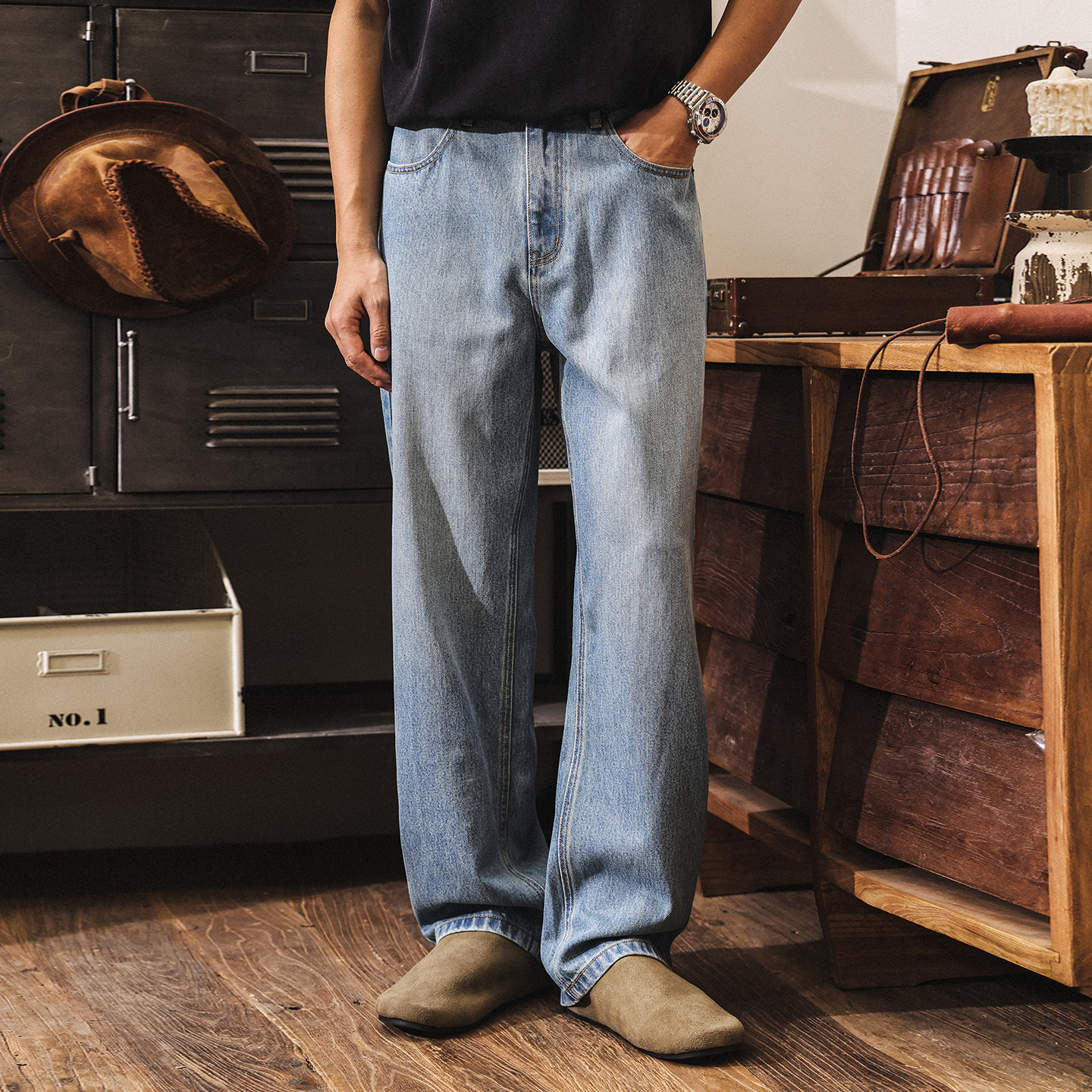 美式復古萊賽爾直筒牛仔褲男春季潮牌闊腿褲子男寬鬆垂墜感休閒褲