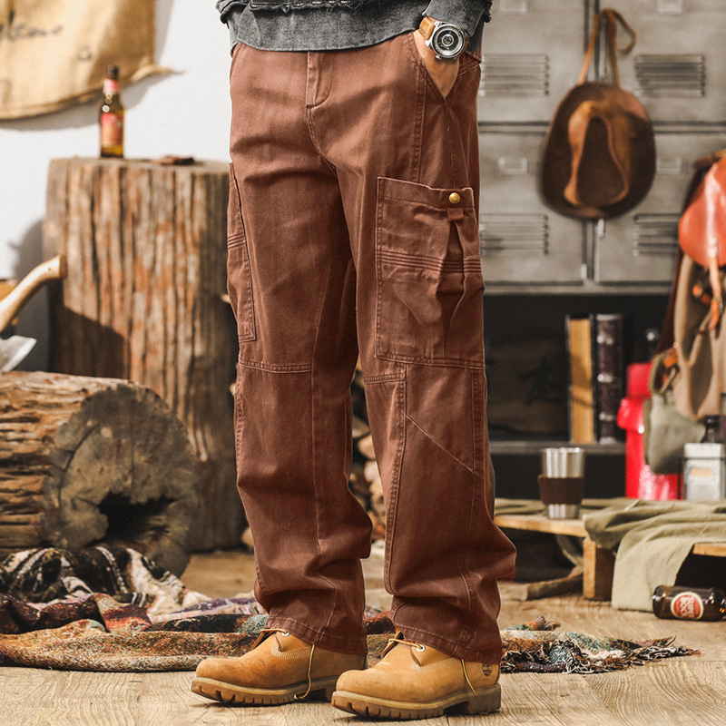 美式復古工裝褲子男秋季潮牌寬鬆闊腿褲水洗多口袋男士休閒直筒褲