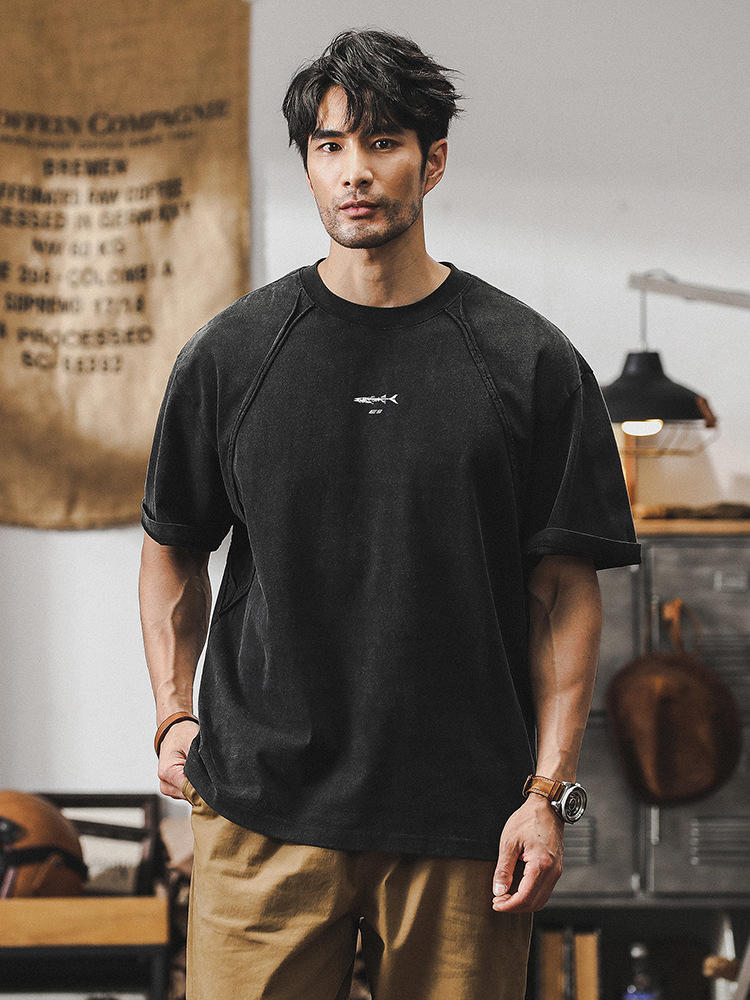 美式复古重磅T恤男短袖夏季2024新款潮牌硬汉廓形宽松上衣男T潮流